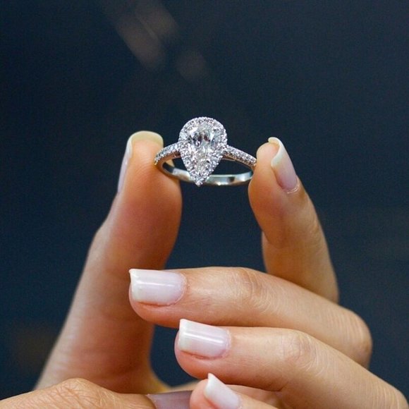 🎁 Elegant Water Drop Bright Zircon Thin Pear Wedding Ring for Women, PD510 - Picture 5 of 6